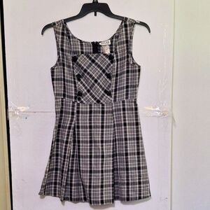 Joule Energy Women's Plaid Dress School Girl Pleated Tweed Vintage Button Decor